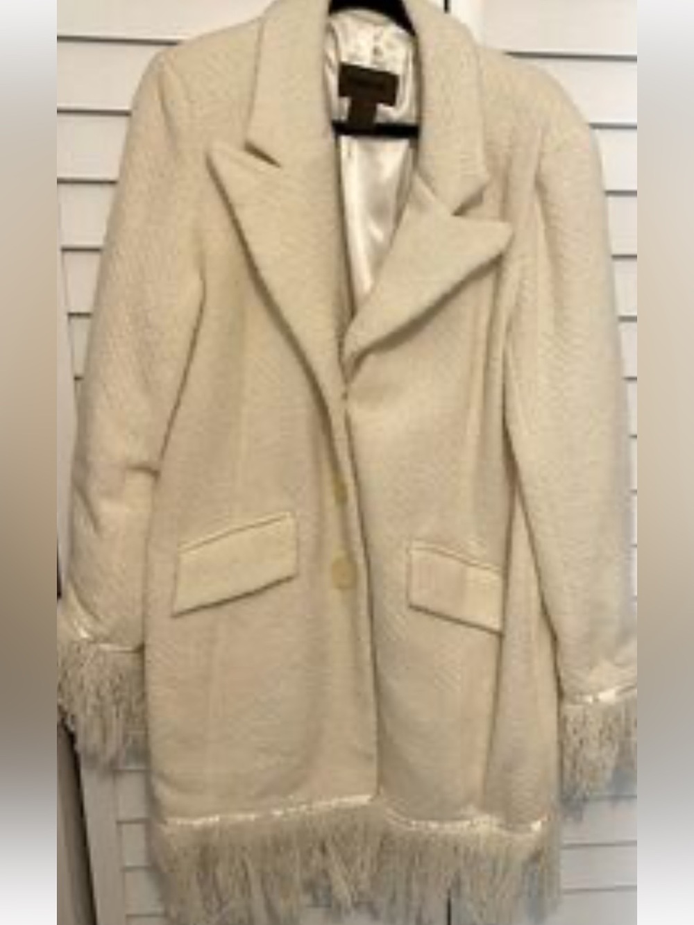 Brandon Thomas Ivory Fringe Bouclé Coat - Women’s Jacket M